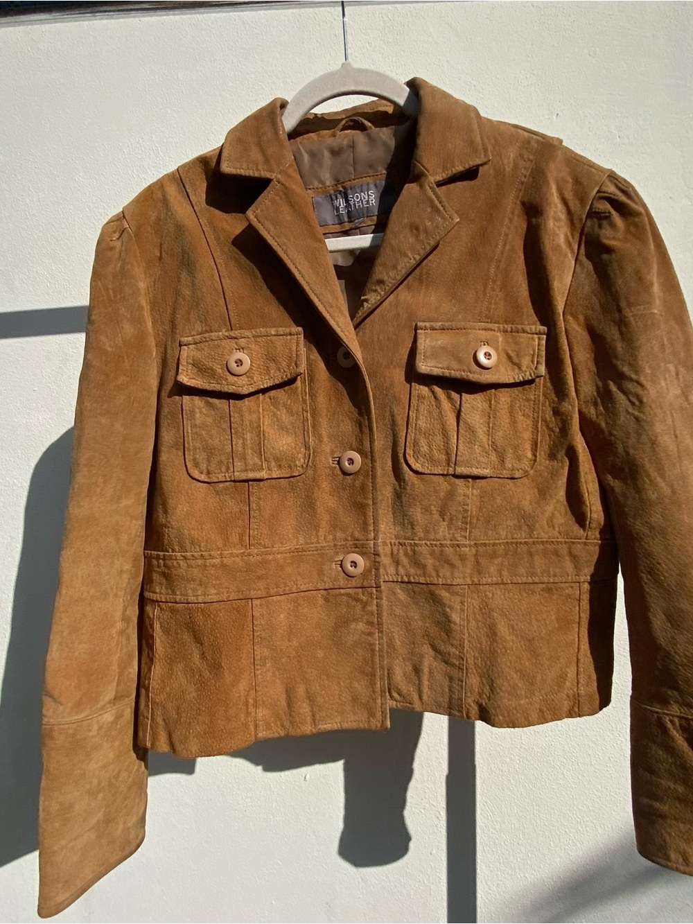 Y2K Wilsons Leather Caramel Tan Boxy 100% Genuine Suede Jacket Size Medium